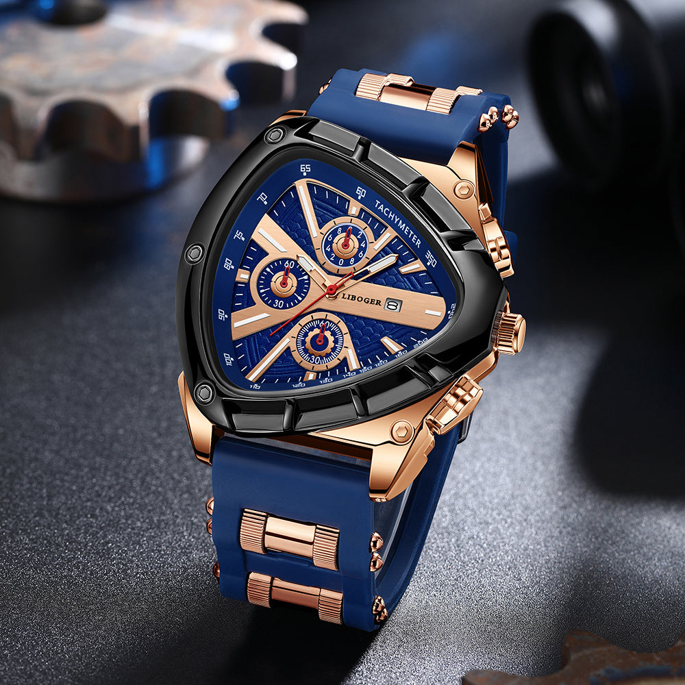 2pcs Men's Watch Set Sports Triangle Dial Silicone Strap and Retro Square Dial Quartz Watches with Date Display Dress Watch for Casual Valentine's Father's Day Gift