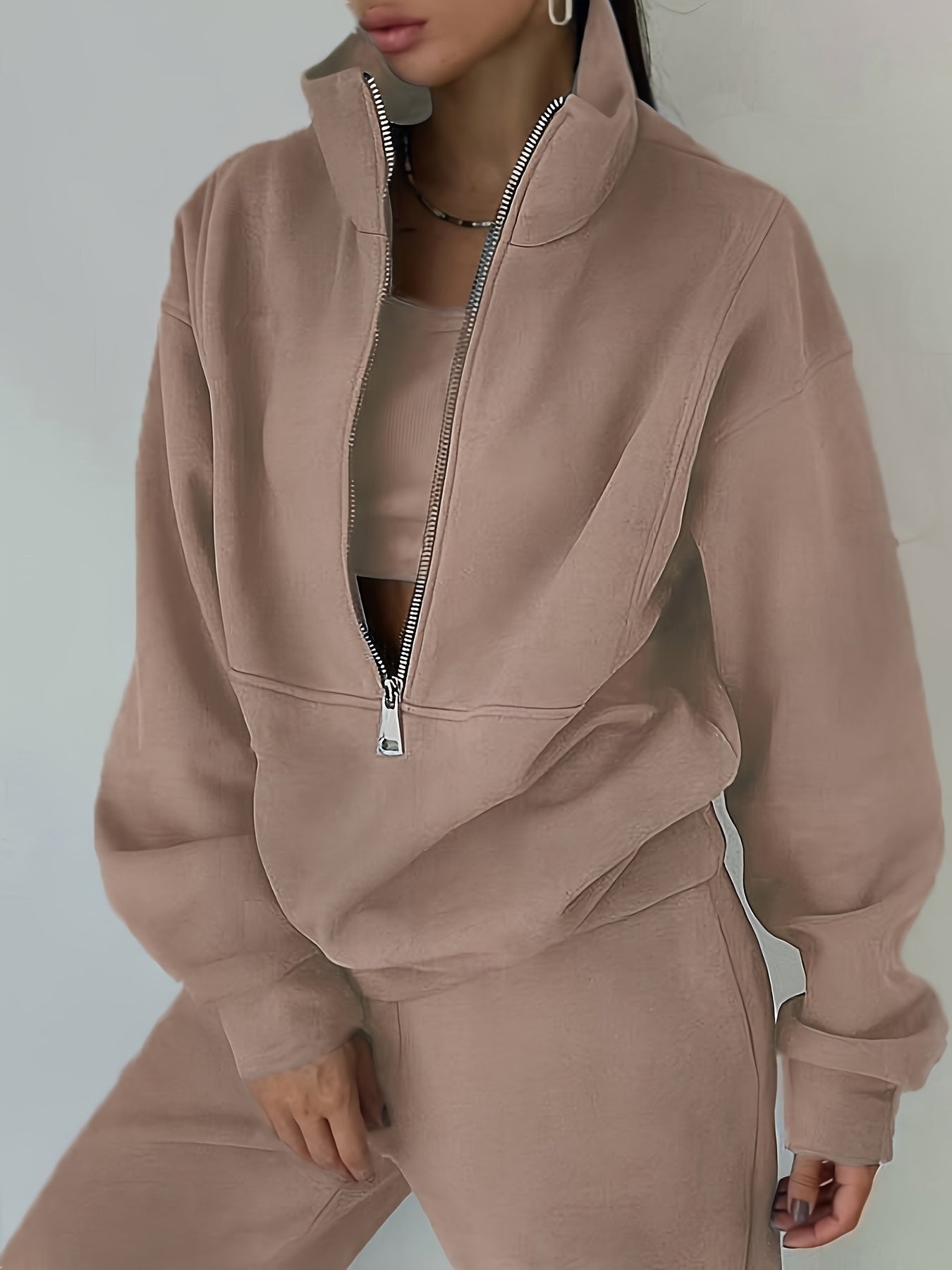 Fleece Two-Piece Set Women Sporty Street Casual Sweatshirt Pants Soft Cozy Matching Loungewear 10 Colors Pink Blue Black Purple Olive Green S-XXL