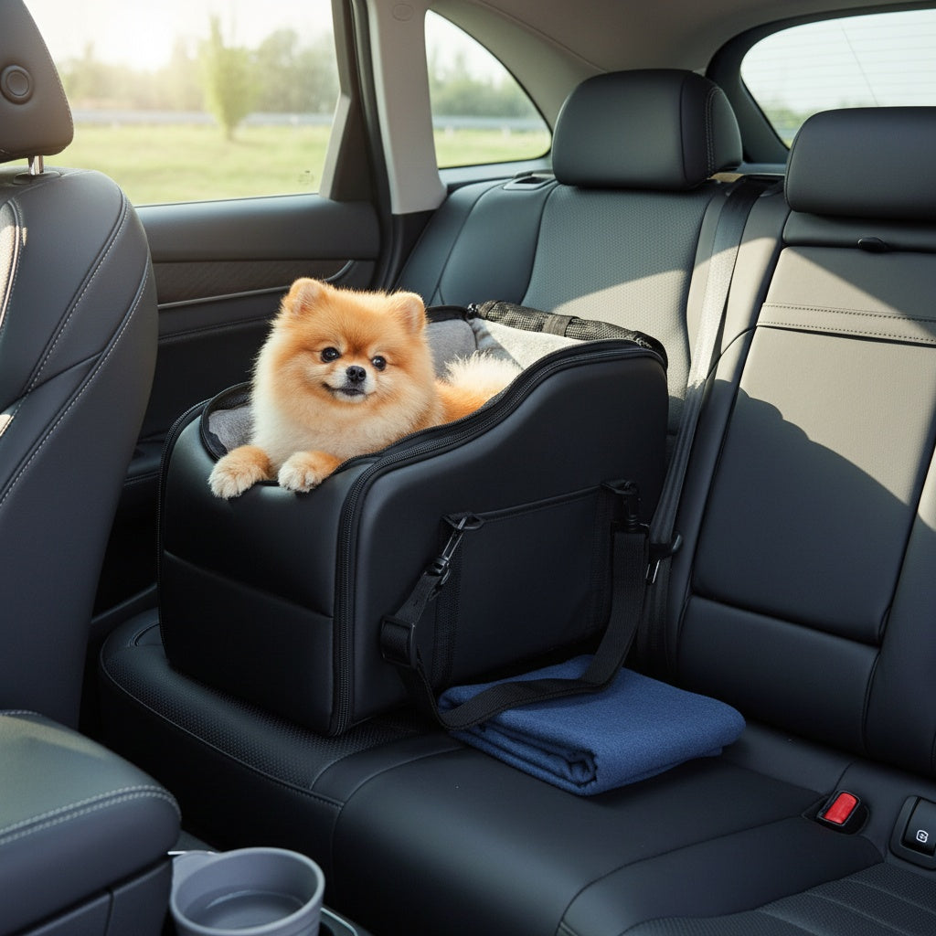 Pet Car Booster Seat with Safety Harness Center Console Dog Car Carrier Nest for Small Dogs Cats Portable Travel Pet Bed Easy-Clean Multiple Colors