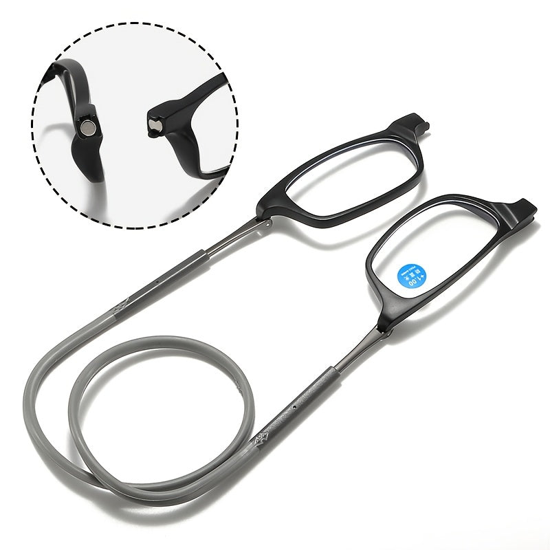 4 Pairs Magnetic Neck Hanging Folding Reading Glasses for Men and Women – Ultra-Light Square Retro Presbyopic Frame, Portable Telescopic Anti-Fall Design, Strengths +1.0 to +4.0 for Office Daily Wear