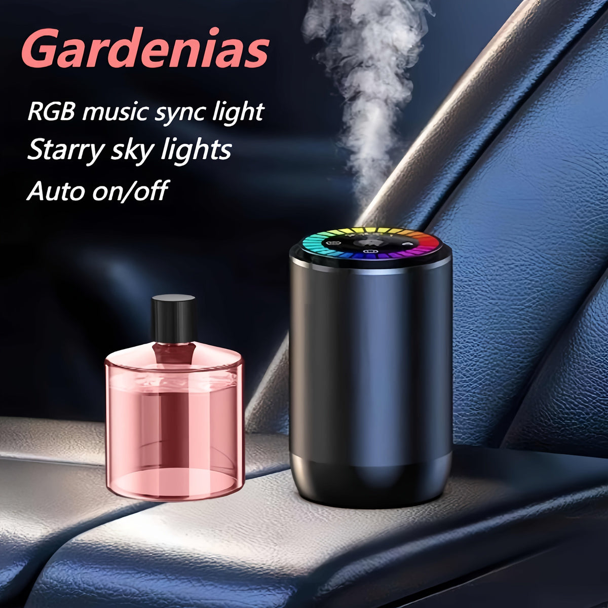 Smart Car Air Freshener Aromatherapy Diffuser Starry Sky Light Show USB Rechargeable Adjustable Fragrance – Natural French Scented Essential Oil Gardenia Ocean Lavender Cologne Car Gift