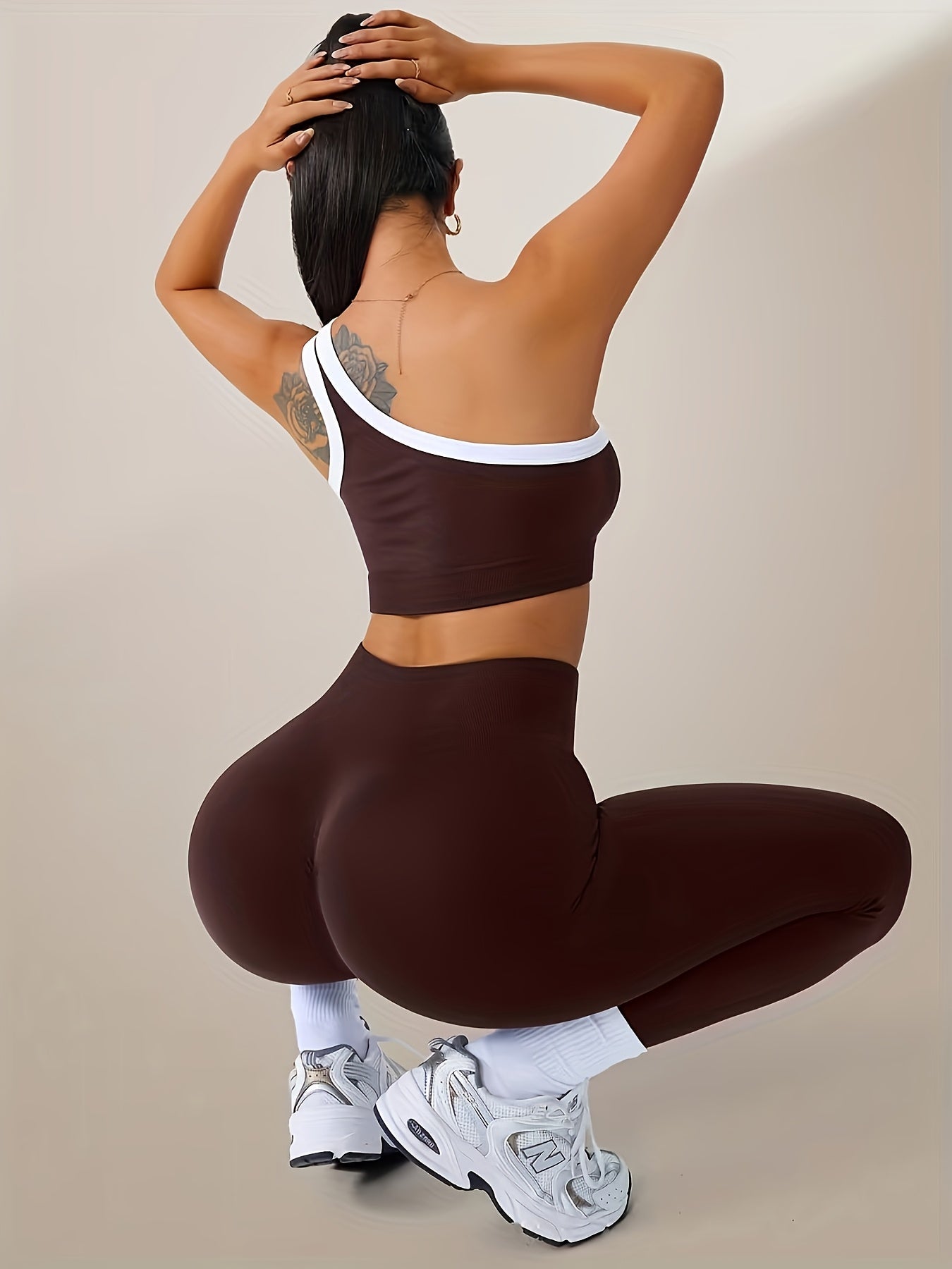 Women's Butt Lifting Leggings & Sports Bra Set 2 Piece High-Waisted 90% Polyamide – Stretchy Minimalist Yoga Running Workout Outfit with Camisole Top, 6 Colors S-XL