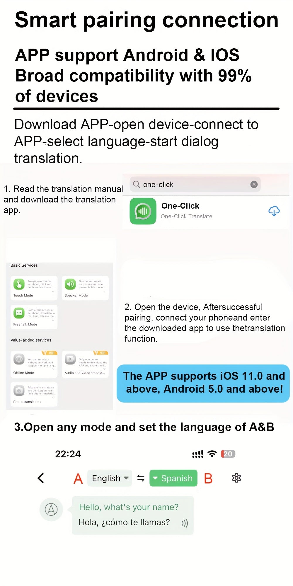 Portable Language Translator Device – Two-Way Instant Voice Translation 137 Languages, APP-Connected High Accuracy Translator for Travel Business Learning, Headphone Compatible