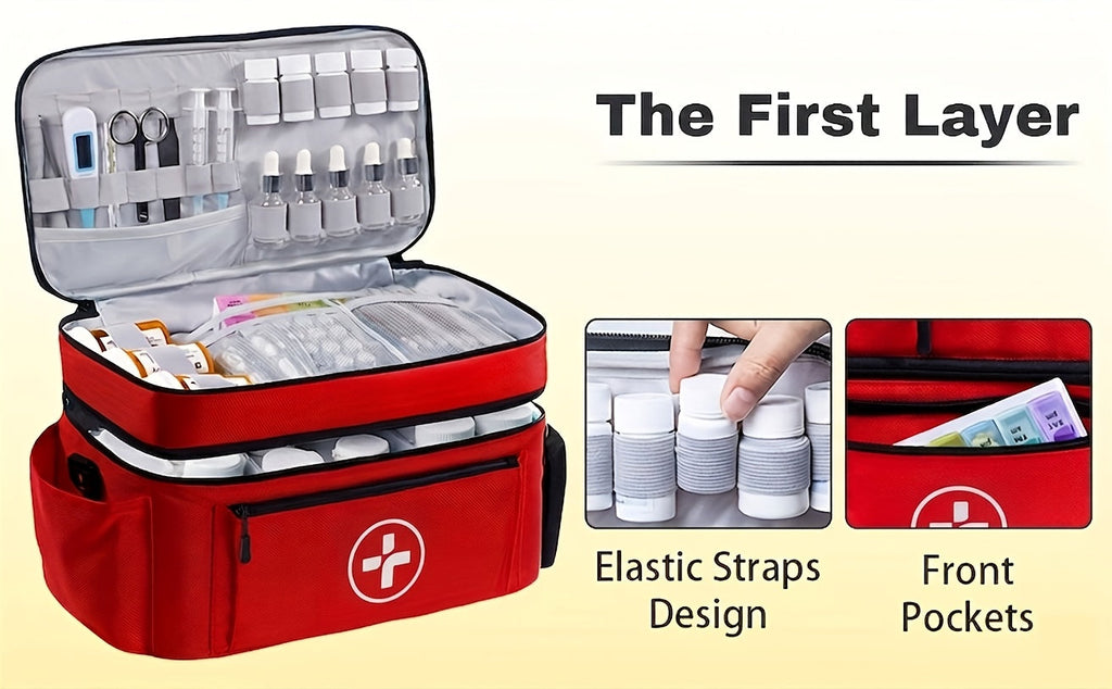 Medicine Storage Bag First Aid Kit Organizer – Household Medicine Organizing Box with Rack Basket for Home, Travel & Car Emergency Preparedness, Perfect Holiday Gift