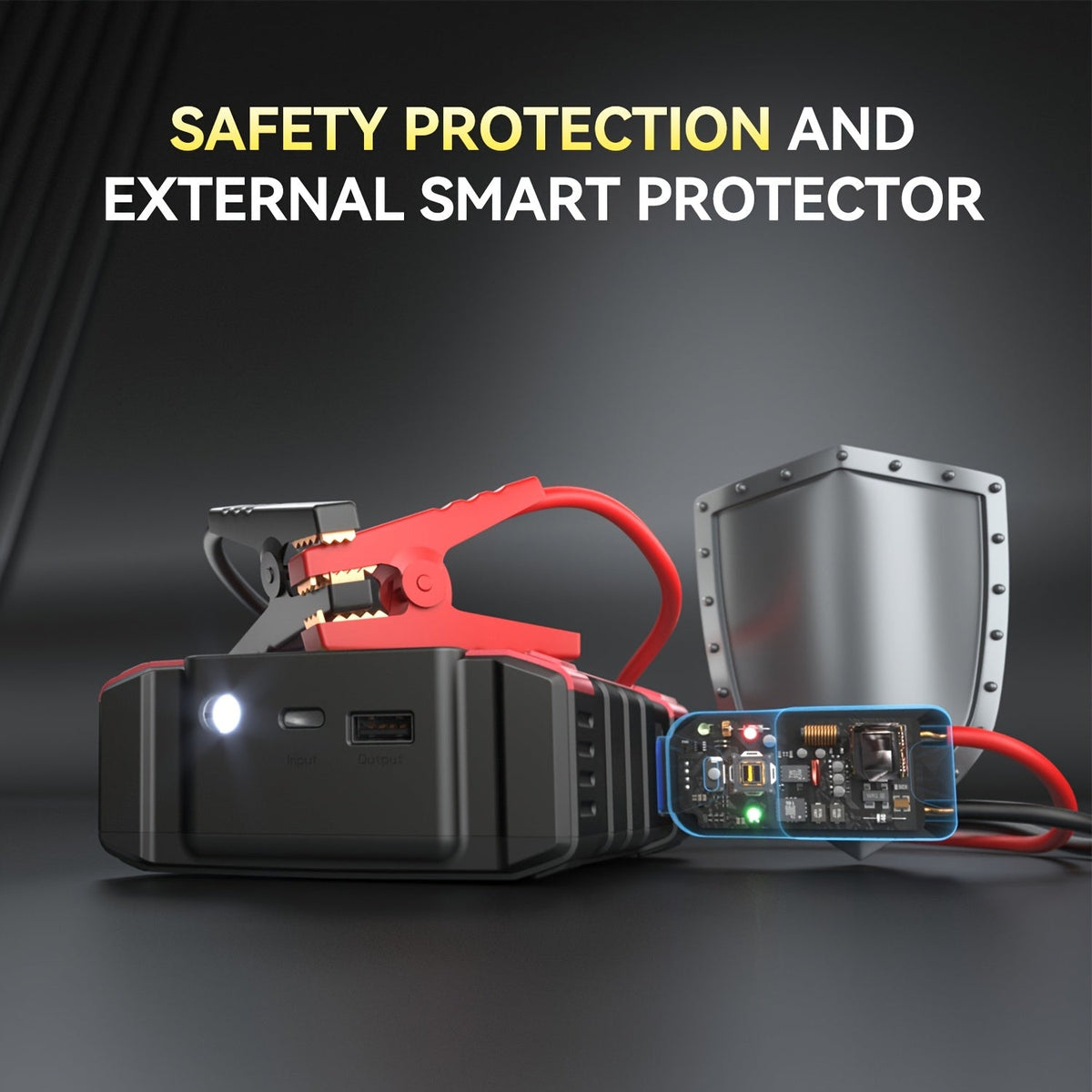 9 in 1 Portable Jump Starter with Air Compressor for 12V Cars Up to 8.0L Gas 6.5L Diesel Battery Booster Pack Tire Inflator USB Power Bank LED Emergency Light Safety Hammer Roadside Kit