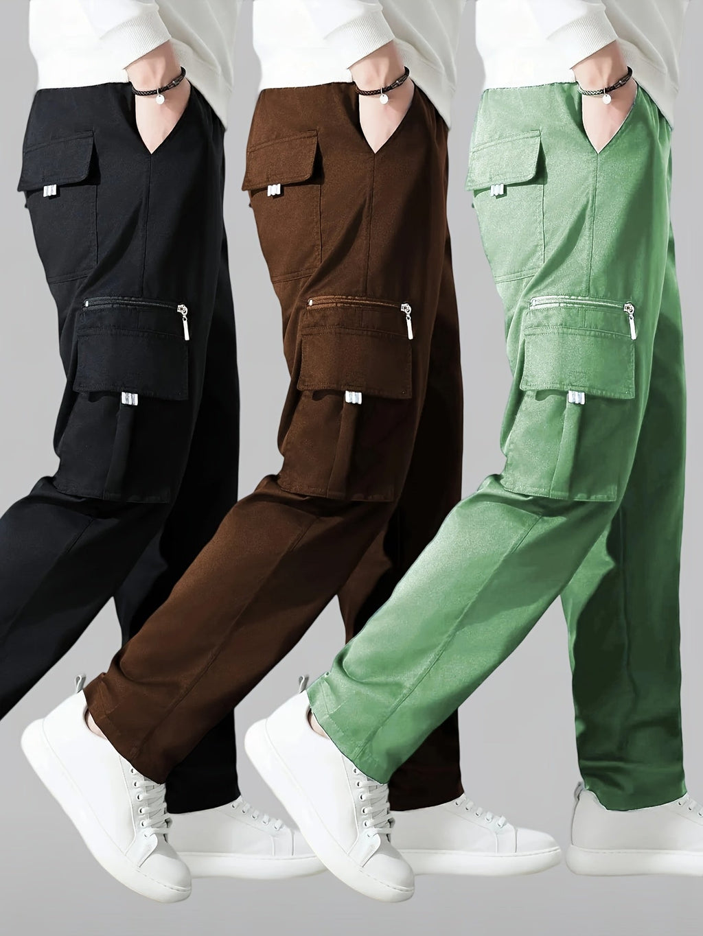 Men's Cargo Pants 3-Pack Multi-Pocket Tactical Outdoor Travel Casual Daily Pants Sizes S-XXXL 10 Colors Black Khaki Army Green Navy Blue Dark Gray