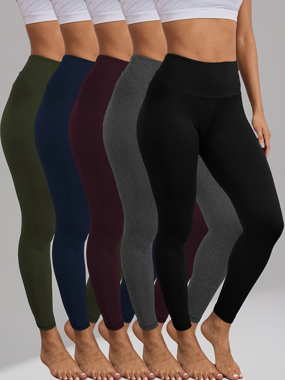 Tummy Control Leggings for Women 5 Pack High Waisted – Super Soft Non-Sheer 4-Way Stretch Yoga Workout Running Pants, Full-Length Gym Leggings S-XXL, All-Season Activewear Multiple Colors