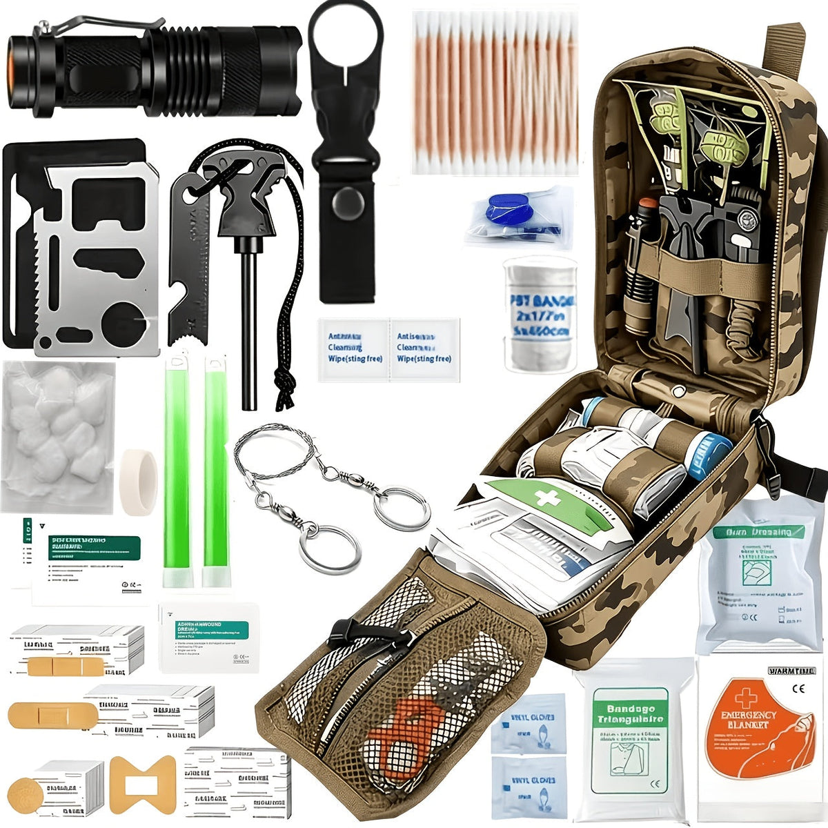 242-Piece Survival Kit – Outdoor Emergency Gear with Fire Starter & First Aid Tools for Camping Hiking Travel Car School, Men & Women Gift, Multiple Colors