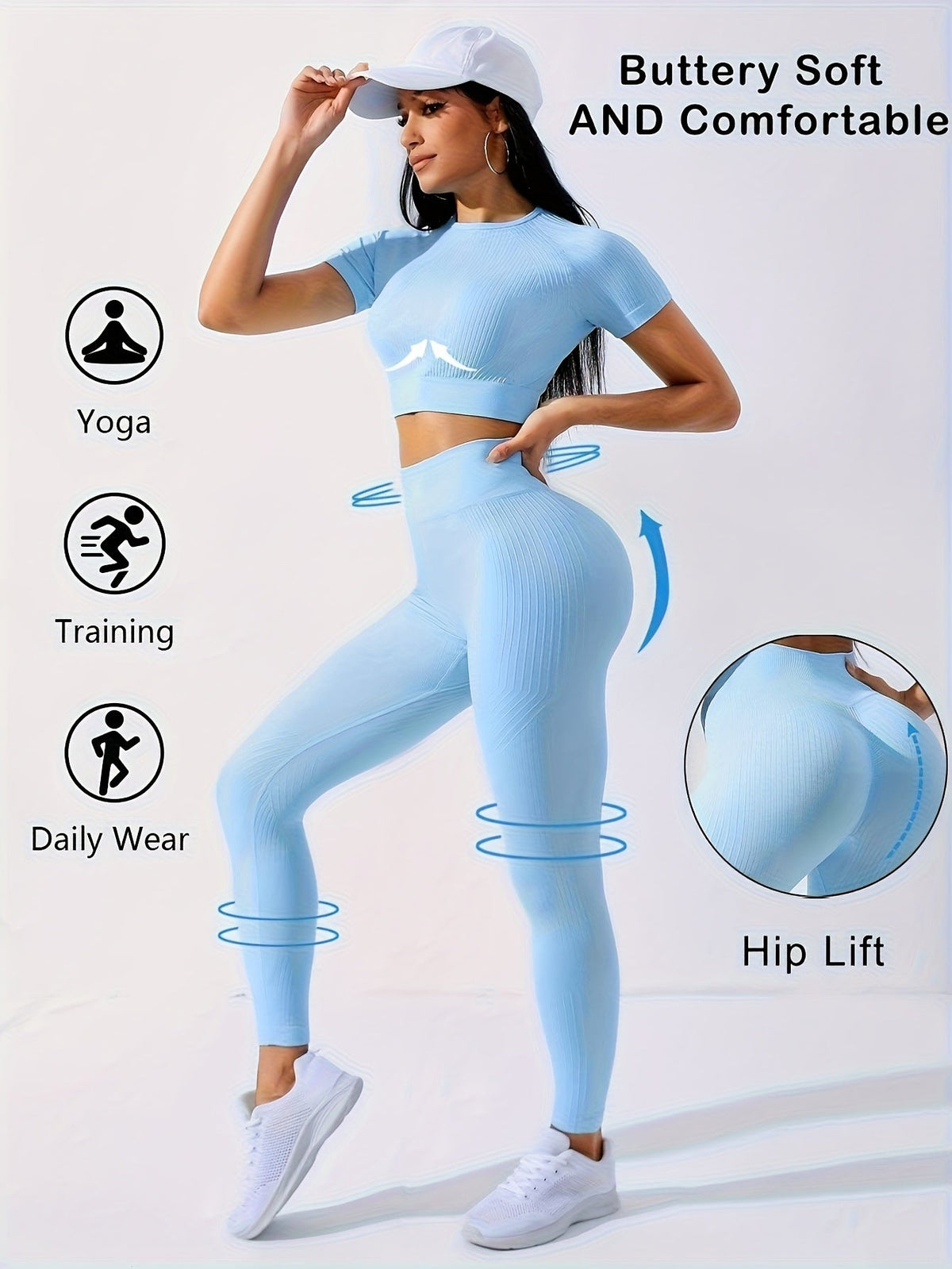 Women's 2-Piece Workout Set Yoga Crop Top & High Waist Leggings – Crew Neck Medium Stretch Solid Color All-Season Activewear for Gym Fitness Pilates Running 8 Colors XS-XL