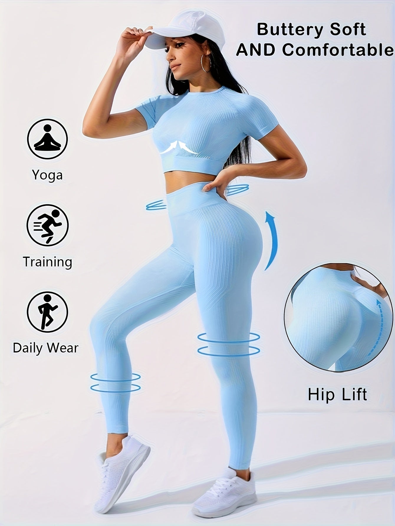 Women's 2-Piece Workout Set Yoga Crop Top & High Waist Leggings – Crew Neck Medium Stretch Solid Color All-Season Activewear for Gym Fitness Pilates Running 8 Colors XS-XL