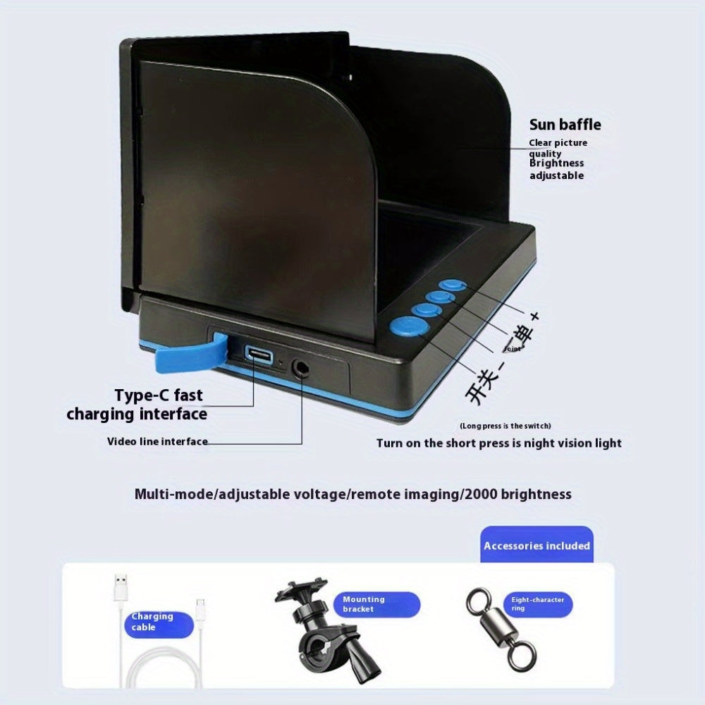 Fish Finder with HD Underwater Camera 4.3 Inch Screen 140 Degree Wide Angle Lens Fish Attracting Light Portable Fishing Viewing Set for Ice Fishing Lake River