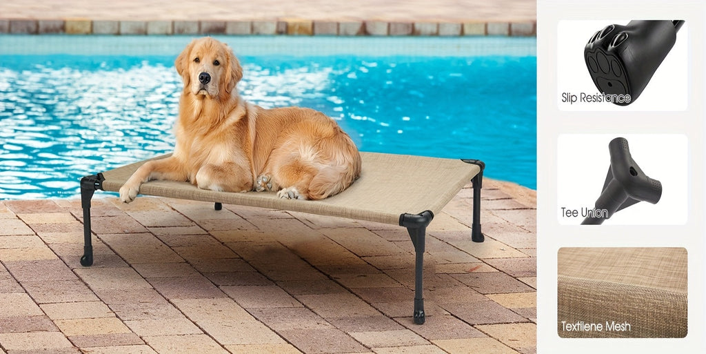 Cooling Elevated Dog Bed with Removable Pillow-Top Mat – Raised Bolster Dog Cot with Breathable Mesh Non-Slip Feet Dog Sofa Bed for Indoor & Outdoor Use