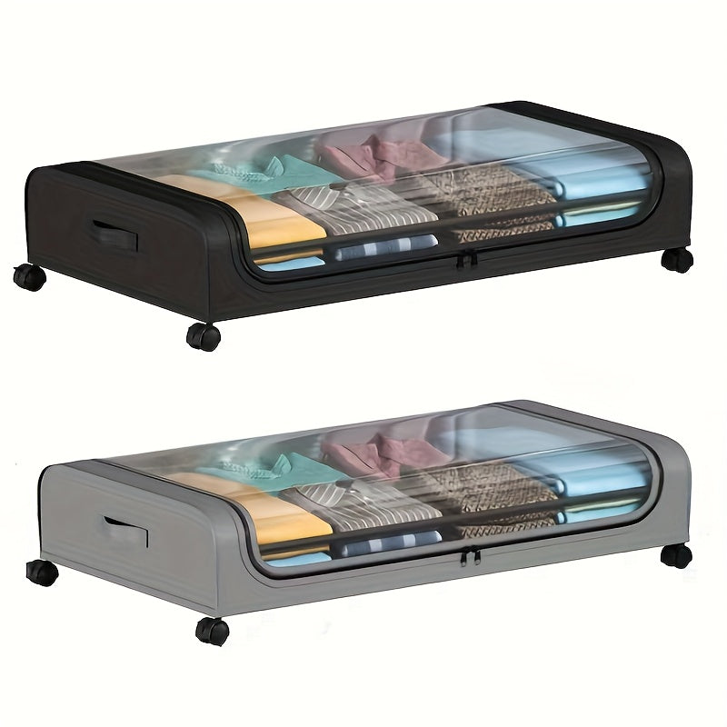 Under Bed Storage Organizer 2 Pack – Metal Underbed Storage Bins with Wheels and Lid Rolling Containers for Clothes Bedding Shoes Blankets Books Bedroom Dorm Apartment Black Gray