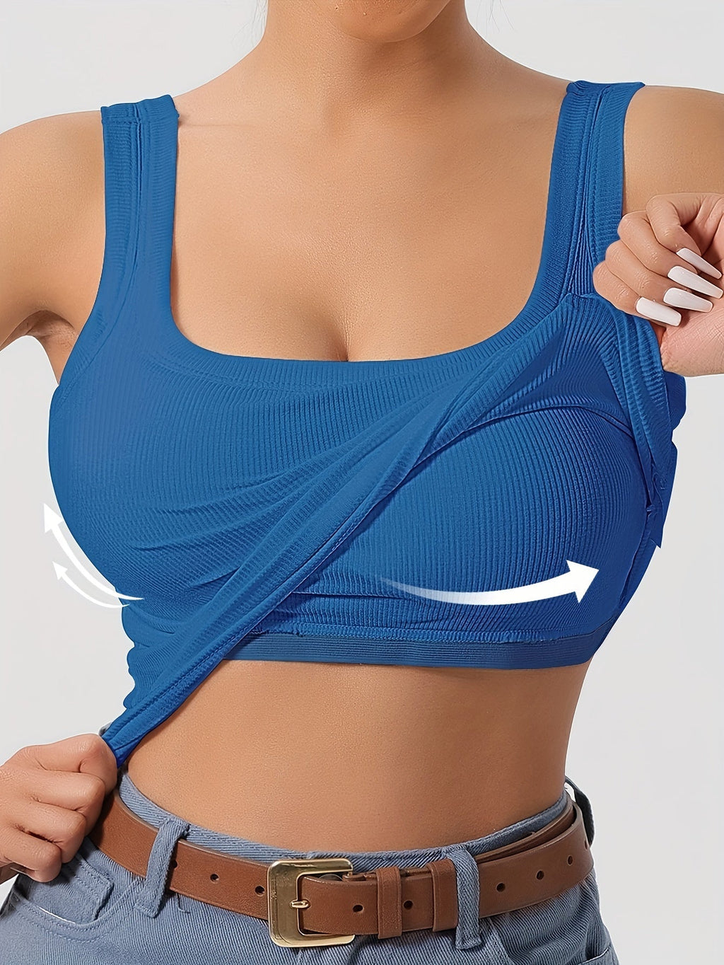 Women's Scoop Neck Tank Top with Removable Chest Padding – Slim Fit Padded Bra Sleeveless Summer Casual Top 8 Colors XS-XL