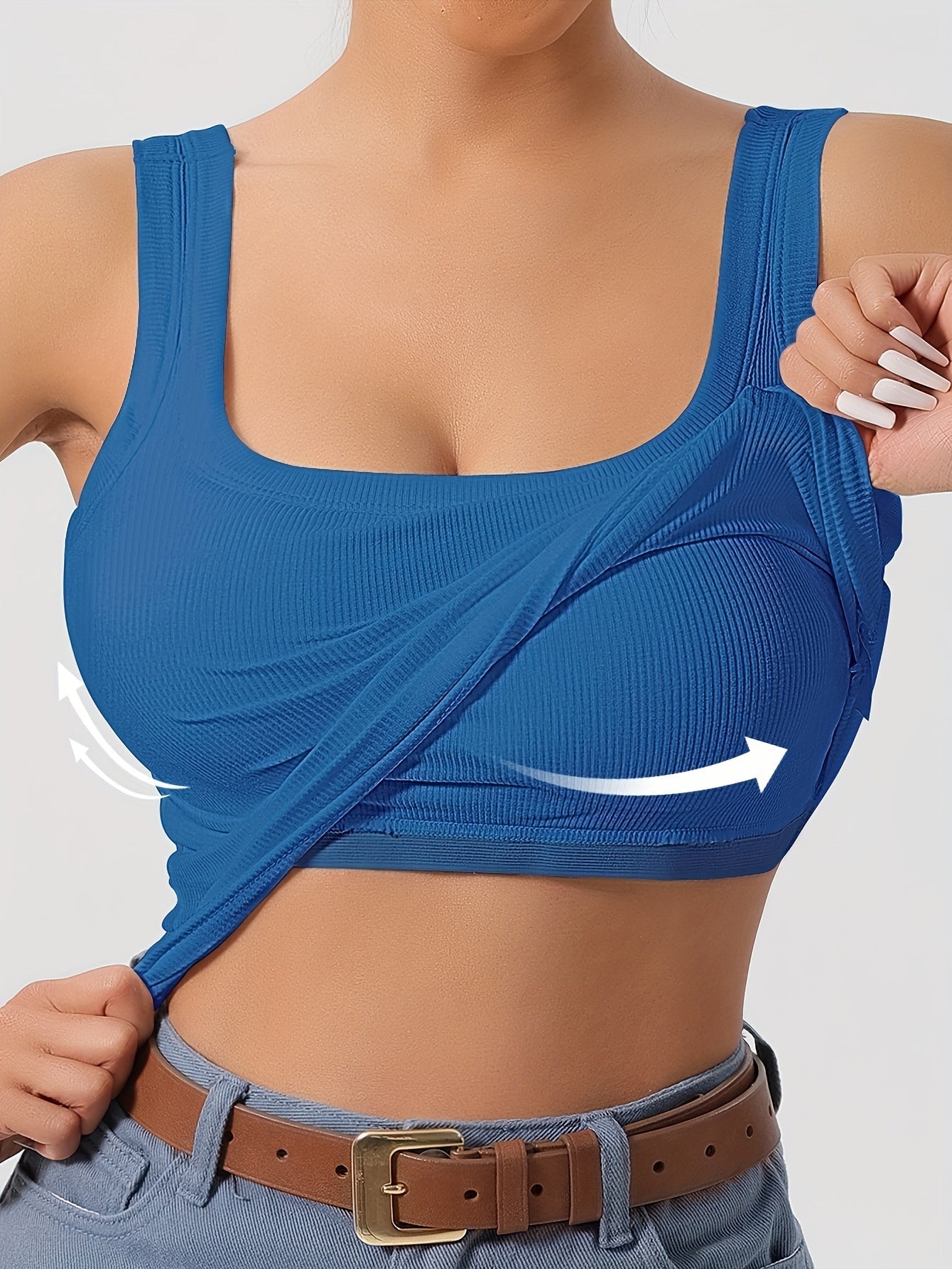 Women's Scoop Neck Tank Top with Removable Chest Padding – Slim Fit Padded Bra Sleeveless Summer Casual Top 8 Colors XS-XL