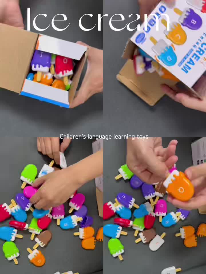 Ice Cream Preschool Learning Toy Set 52 Pieces Counting Color Sorting Stacking ABC Uppercase Lowercase Letters Montessori Educational Toy for Toddlers Preschoolers Ages 3 and Up Birthday Gift