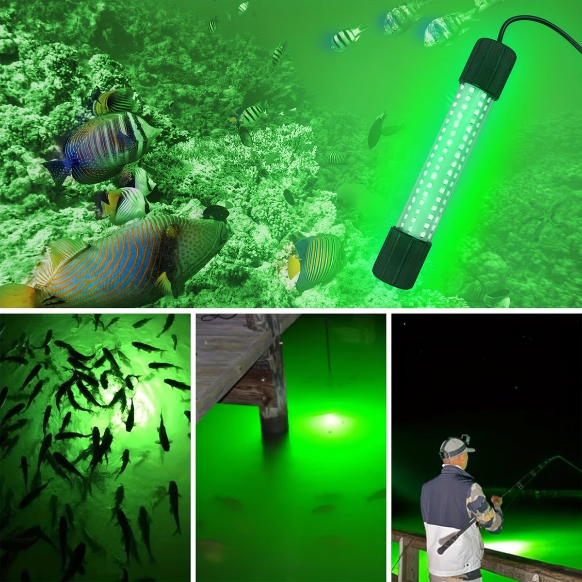 USB 126 LED Underwater Fishing Light with 5M Cord – Night Fish Attractor for Boat, Dock, Kayak & Ice Fishing, Green & White Light Options, Submersible USB Powered Fish Finder Lamp