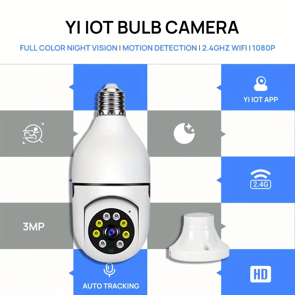 3MP Light Bulb Security Camera WiFi 2.4GHz – E26/E27 Socket 1080P Full Color Night Vision 360° Pan Tilt Two-Way Audio Motion Detection Cloud & TF Storage Indoor Home Security Camera 1 2 Pack