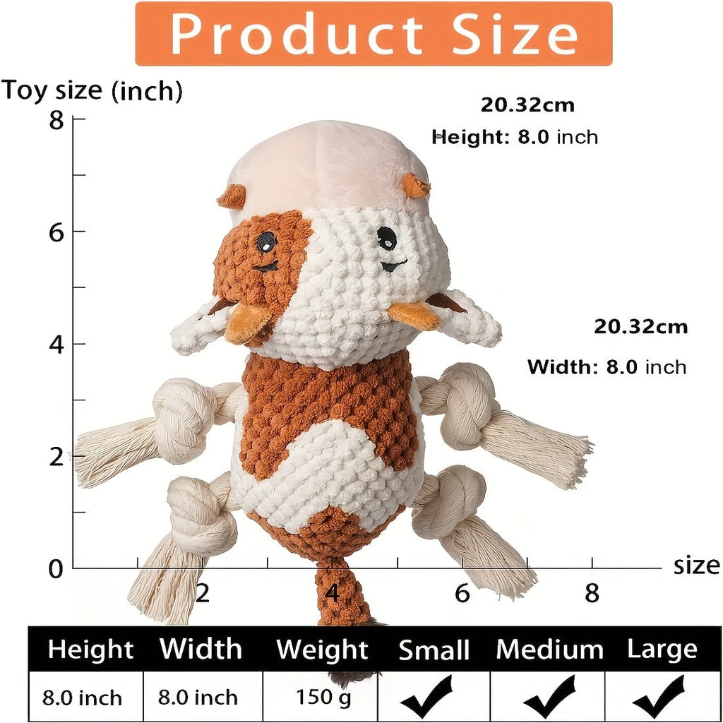 Squeaky Cow Dog Toy Plush Interactive Tug-of-War Rope with Crinkle Paper IQ Training Chew Toy for Small Medium Large Dogs Anxiety Relief Boredom Buster No Battery Needed