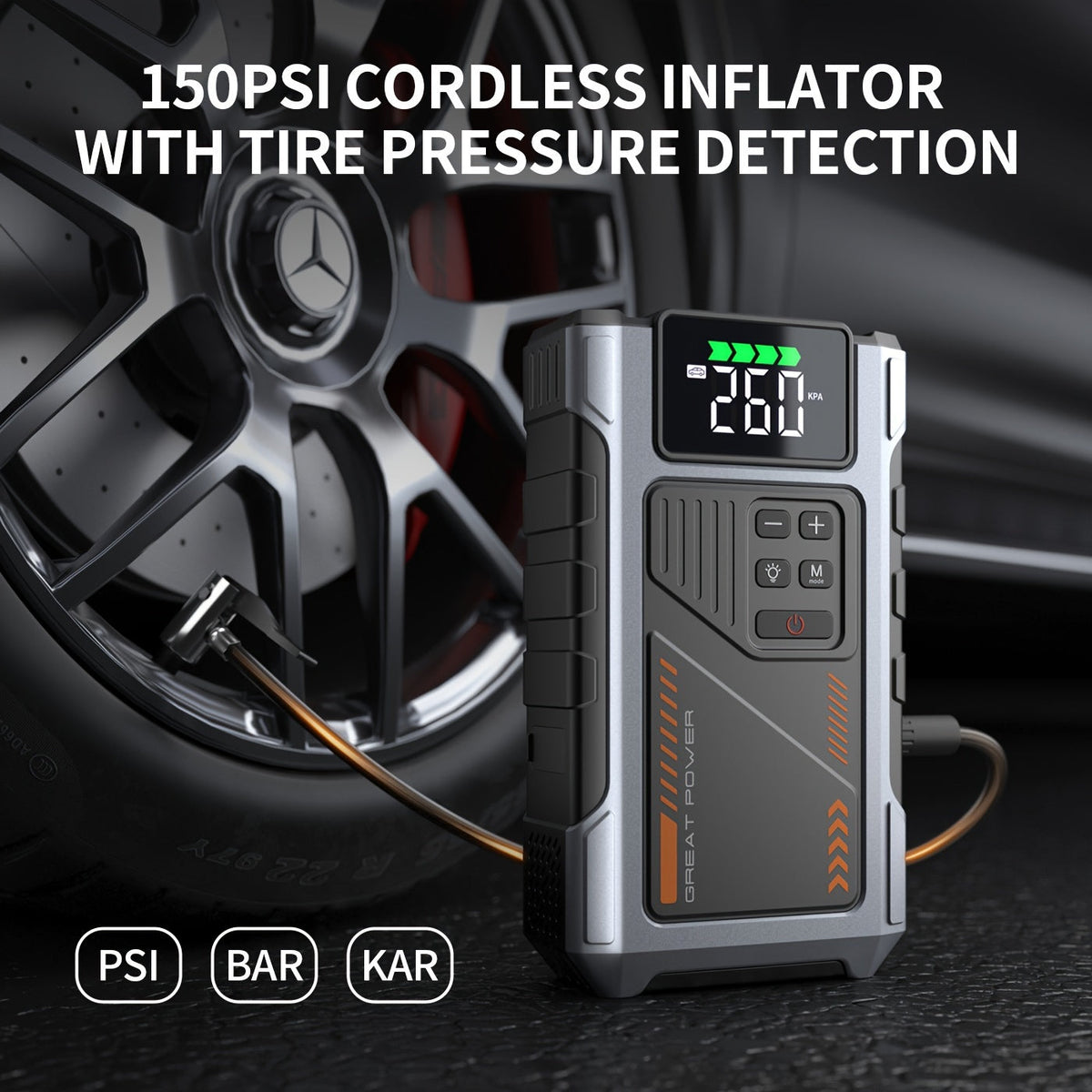 8000A Portable Jump Starter with Air Compressor 12V Battery Booster for 8.0L Gas 6.5L Diesel Engines USB Charging Ports LED Flashlight Jump Box for Cars Trucks SUVs Motorcycles