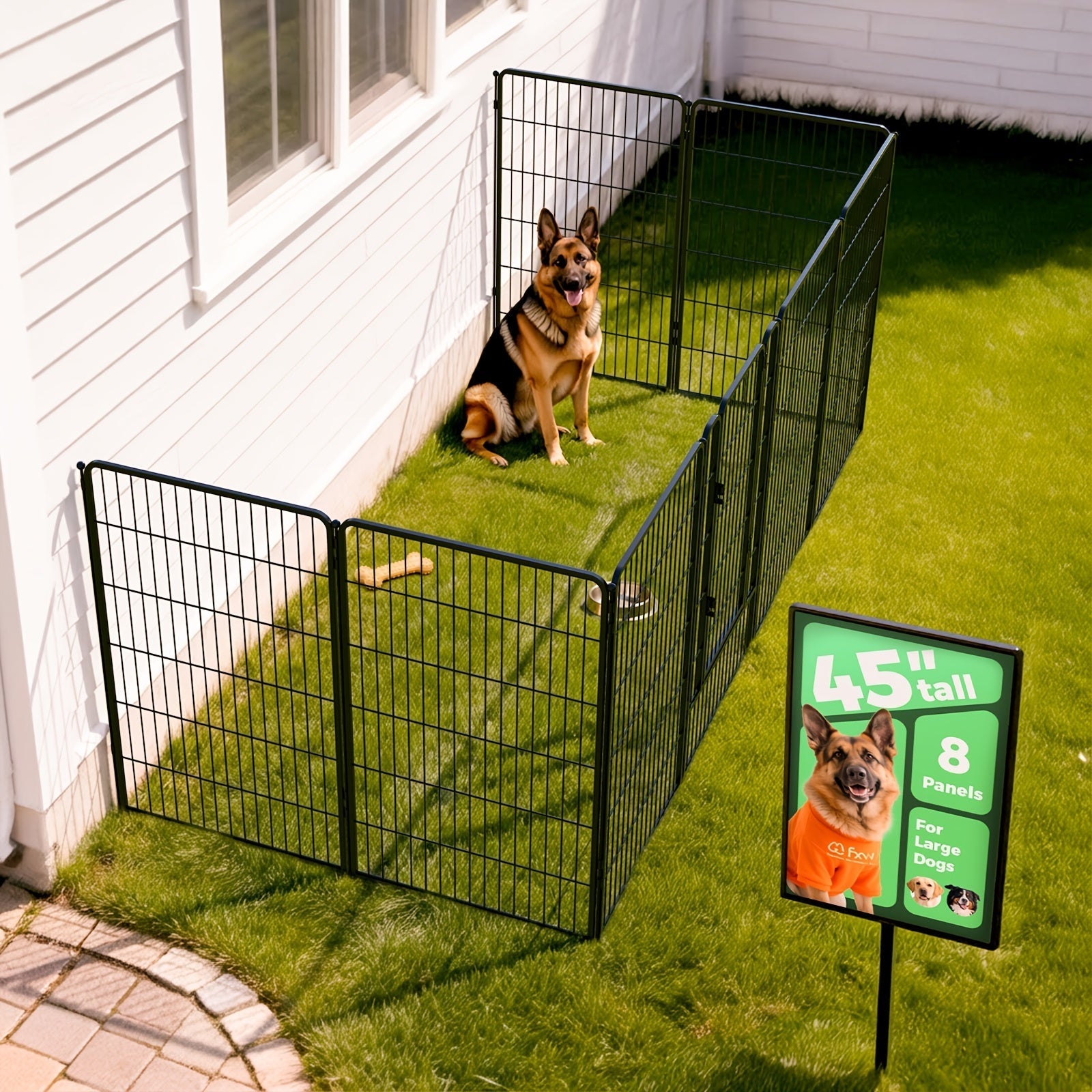 Heavy Duty Metal Dog Playpen with Gate 8 16 24 32 48 Panels 24 32 40 50 Inch Indoor Outdoor Pet Exercise Pen Fence for Large Medium Small Dogs Portable Yard Garden RV Camping by FXW