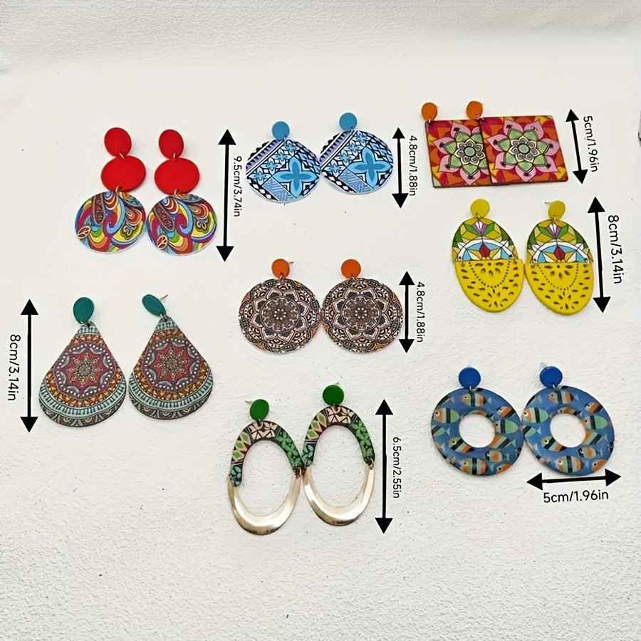 10/20-Pair Vintage Boho Floral Earrings Set – Mixed Style Color Printed Bohemian Fashion Jewelry for Women Girls Parties Daily Wear Festival Birthday Gift