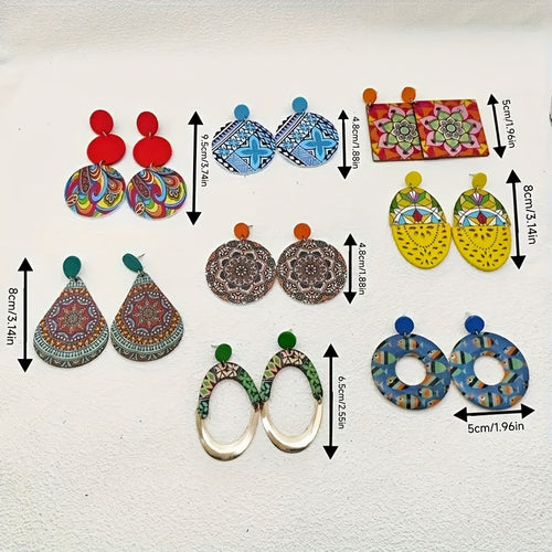 10/20-Pair Vintage Boho Floral Earrings Set – Mixed Style Color Printed Bohemian Fashion Jewelry for Women Girls Parties Daily Wear Festival Birthday Gift