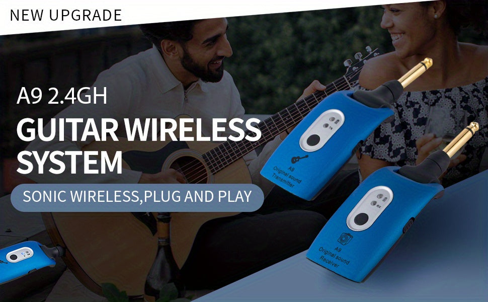 2.4GHz Wireless Guitar System Transmitter & Receiver for Electric Guitar – Low Latency Plug & Play Universal Wireless Instrument System for Guitar Bass Violin – Blue & Black