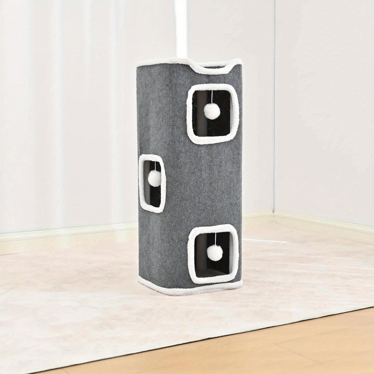 Multi-Level Foldable Cat Tree Tower for Indoor Cats Scratching Post Cozy Perch Cat Condo with Hanging Toy Ball & Hideaway – Soft Bed, 1/3/4 Tier Options, Light Gray Dark Blue Camel