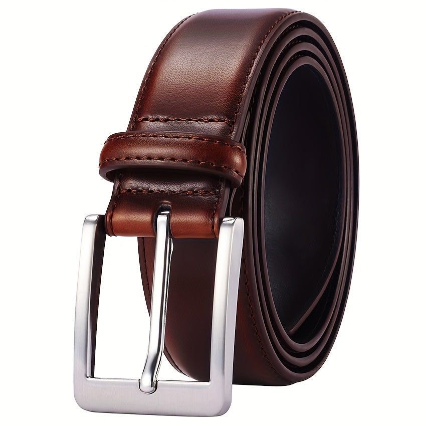 Men's Genuine Leather Prong Buckle Belt for Jeans & Work – Classic Business Dress Belt in Black, Brown & More, Sizes 28"-54" Including Big & Tall
