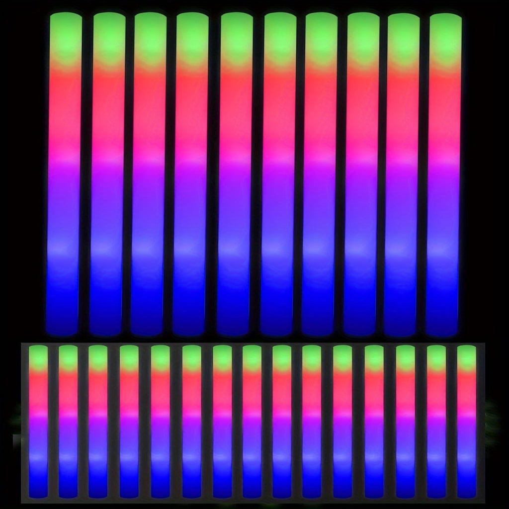 LED Foam Light Sticks Bulk Pack 28 48 or 100 Pieces – 3-Mode Color Changing Flashing Glow Sticks for Glow Parties Weddings Concerts Birthdays Halloween Christmas Camping Cheering Events – Safe for Kids Adults