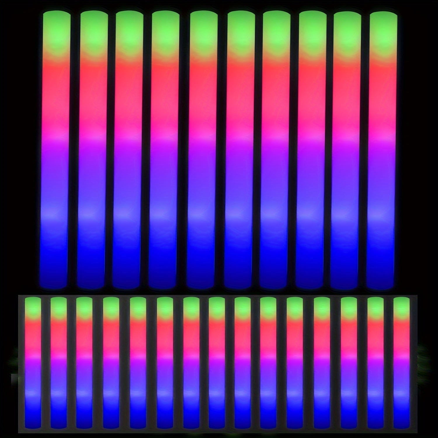 LED Foam Light Sticks Bulk Pack 28 48 or 100 Pieces – 3-Mode Color Changing Flashing Glow Sticks for Glow Parties Weddings Concerts Birthdays Halloween Christmas Camping Cheering Events – Safe for Kids Adults