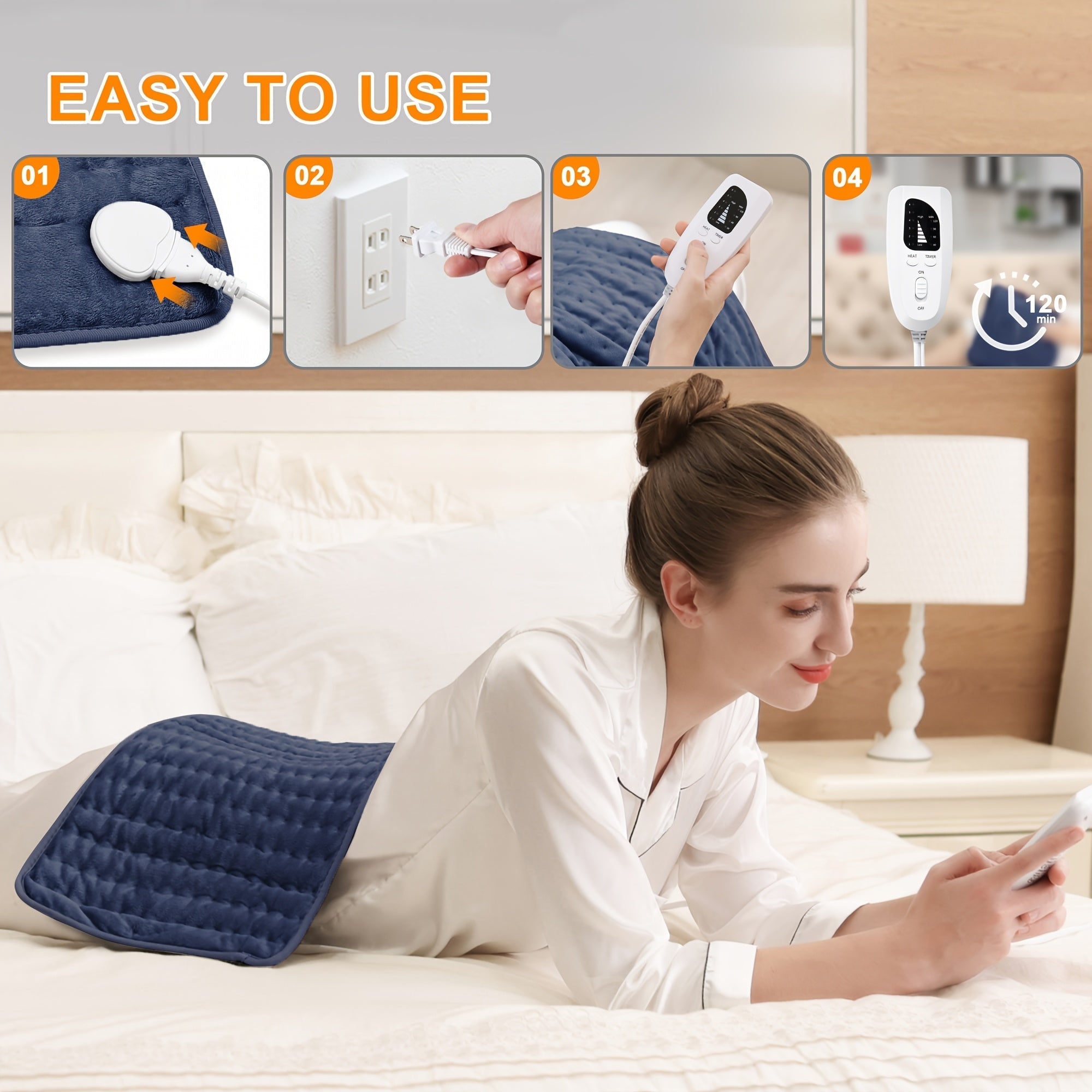 Extra Large Heating Pad 24"x12" for Back Neck Shoulders & Full Body – 6 Heat Settings 104–140°F, Wet & Dry Heat, Auto Shut-Off Timer, Machine Washable Ultra-Soft Flannel Electric Pad for Pain Relief