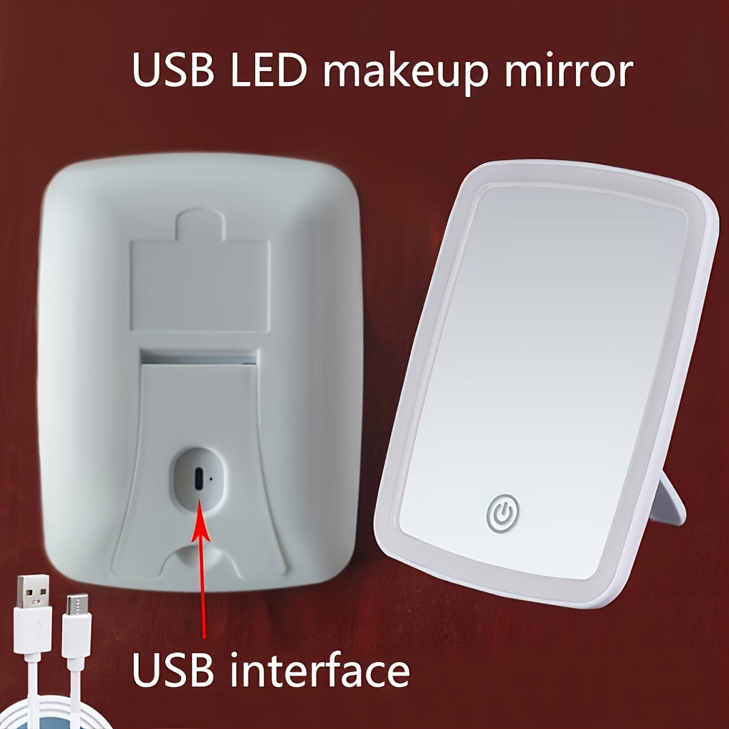 LED Makeup Mirror with Touch Sensor – 3 Lighting Modes (White, Daylight, Warm), Adjustable Brightness, Portable Folding Vanity Mirror, USB Charging, Compact Travel & Desktop Cosmetic Mirror