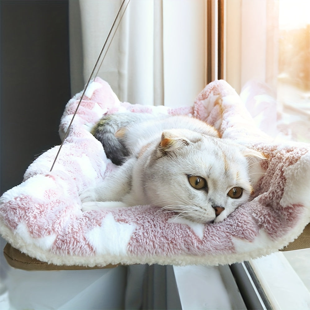 Cat Window Hammock Bed with Suction Cups – Ultra-Soft Plush Perch for Indoor Cats, Space-Saving Mounted Window Seat, Sunbathing Napping Spot