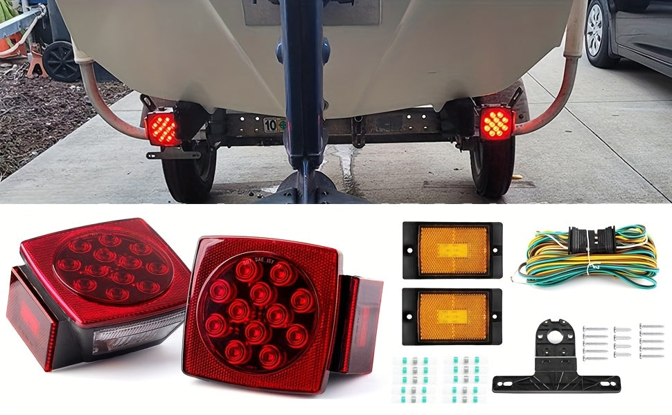 12V LED Trailer Light Kit with Wiring Harness – Submersible Waterproof Utility Trailer Lights for Boat RV Truck, Complete Install Kit for Trailers Under 80 Inch, Corrosion Resistant LED