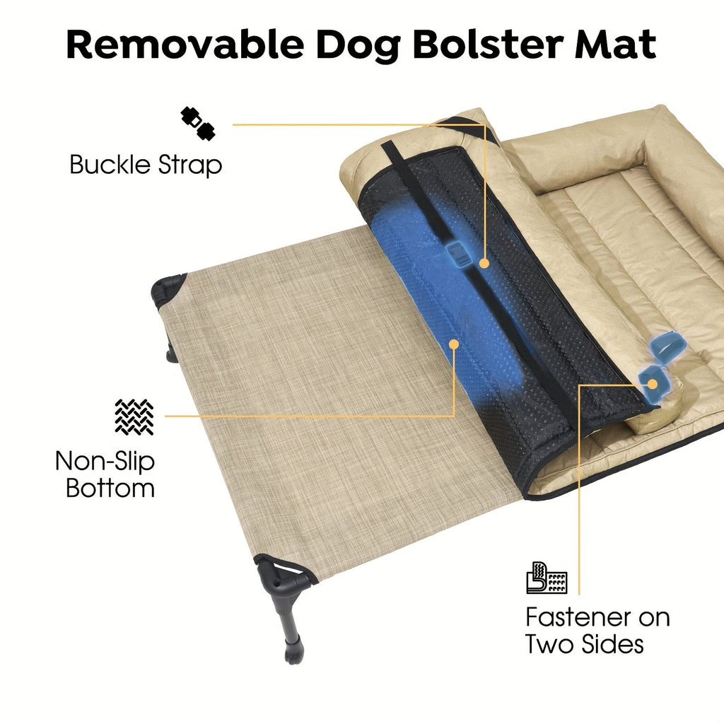 Cooling Elevated Dog Bed with Removable Pillow-Top Mat – Raised Bolster Dog Cot with Breathable Mesh Non-Slip Feet Dog Sofa Bed for Indoor & Outdoor Use