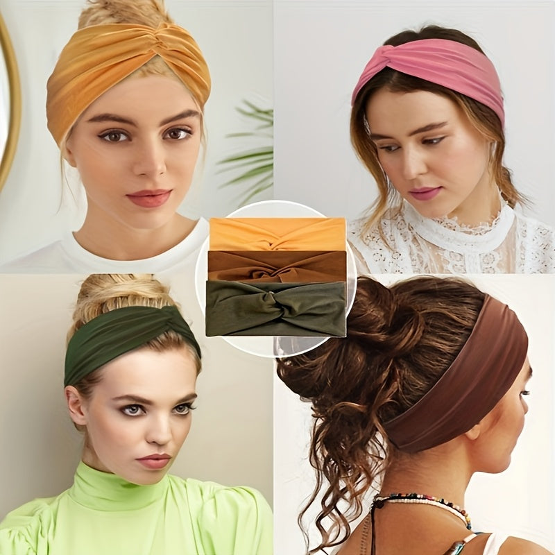 20 Pack Wide Moisture-Wicking Headbands for Women and Men Elastic Sweatband for Yoga Running Cycling Fitness Basketball Bohemian Solid Color Hair Accessories