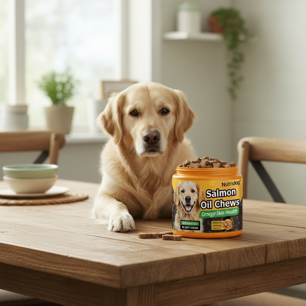 Dog Supplement Soft Chews 90 Count Probiotics Salmon Oil Chicken Flavor Supports Coat Gut Health Immunity All Ages Puppies Seniors 225g