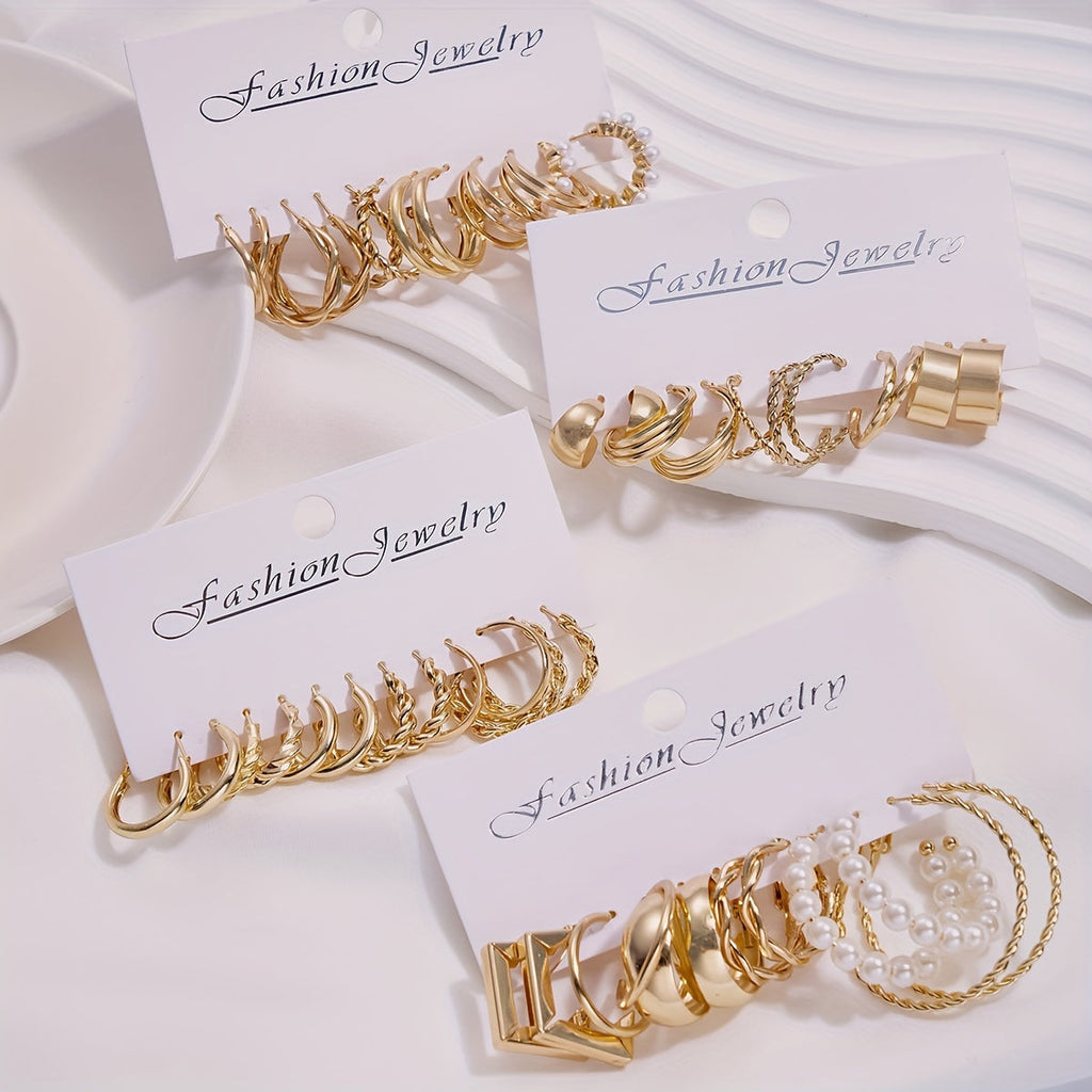 48pcs Geometric Hoop Earrings Set Women – Boho Metal Wide Hoop Faux Earrings Bulk Pack Simple Stylish Jewelry Vacation Dating Daily Wear Gift