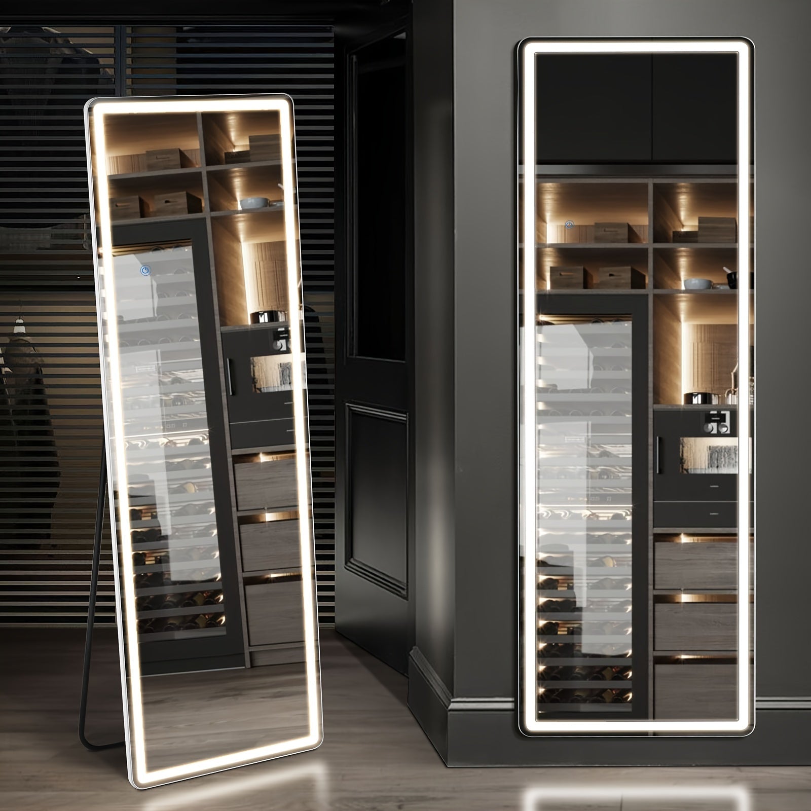 Full Length Floor Mirror with LED Lights - Arched & Rectangle Top, Aluminum Frame, 71" Standing Dressing Mirror for Bedroom & Living Room, Black Gold White, 5mm Tempered Glass