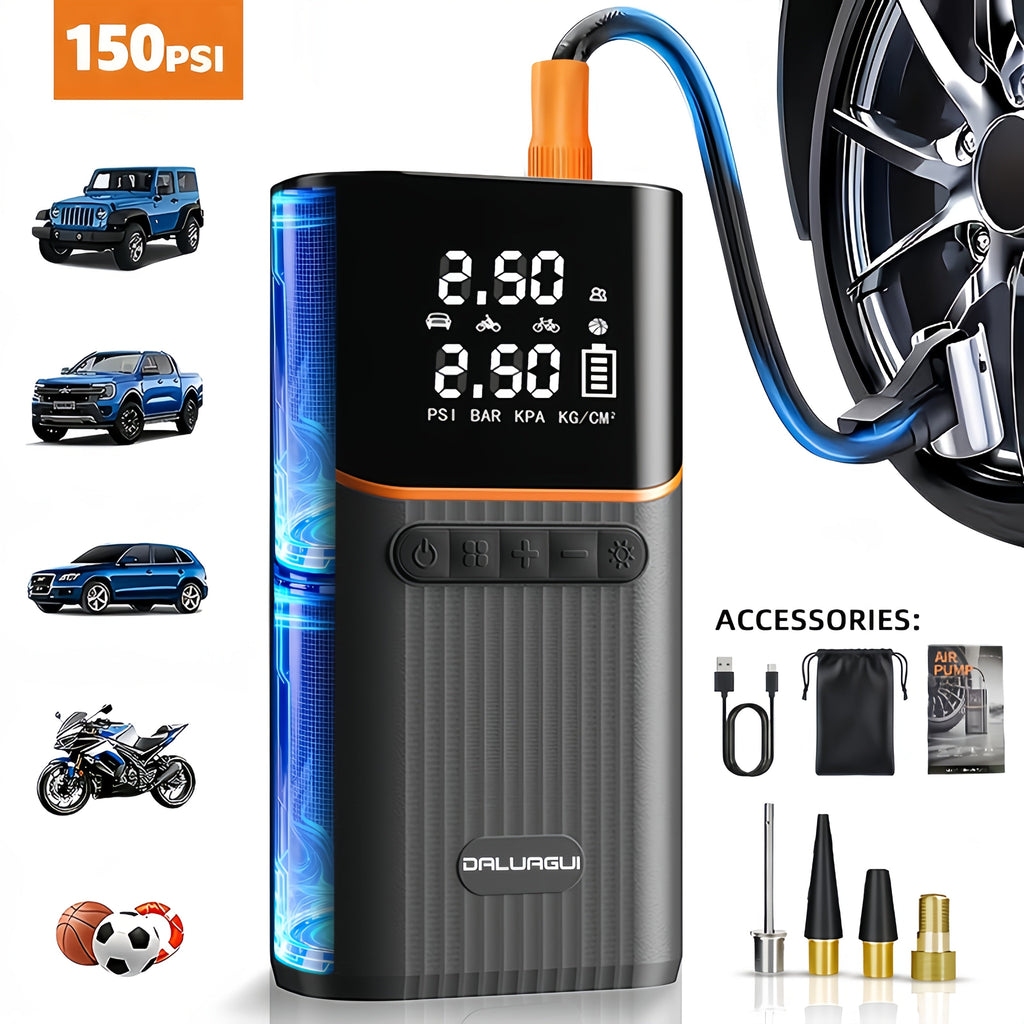 9-in-1 Car Jump Starter 10000A Peak with 150PSI Tire Inflator LED Display USB Fast Charging LED Light Battery Charger Lightweight Emergency Kit for Cars Trucks SUVs Camping Outdoor