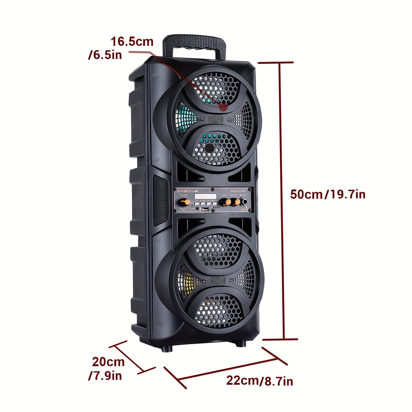 3000W Portable Bluetooth Party Speaker – Double 6.5'' Subwoofer Stereo Sound, LED Colorful Lights, FM Radio, Microphone Included, TF/USB/AUX Support, Outdoor & Home Party Speaker – Black