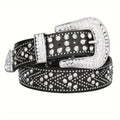 Studded Rhinestone Belt for Men & Women – Y2K Western Cowboy Cowgirl Bling Faux Leather Belt Gold Metal Buckle Punk Style 4 Colors Sizes 28 32 36 40 44 Festival Party Streetwear