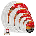 Stretched Canvas Multi-Pack 100% Cotton Primed White – Round Square Rectangular Sets 10 15 20 Pieces for Acrylic Oil Watercolor Painting Pouring Mixed Media Artist Boards Bulk Value Pack