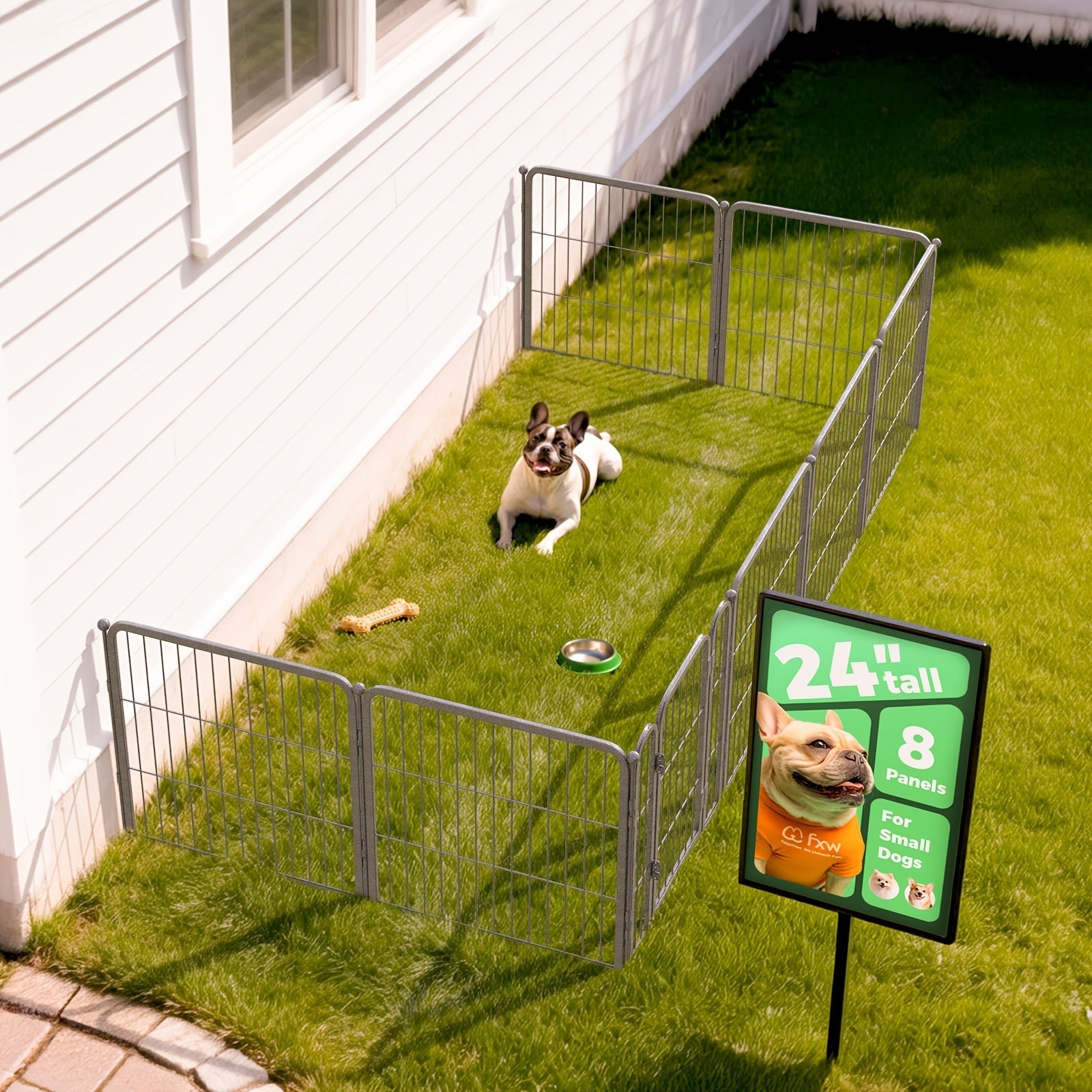 Heavy Duty Metal Dog Playpen with Gate 8 16 24 32 48 Panels 24 32 40 50 Inch Indoor Outdoor Pet Exercise Pen Fence for Large Medium Small Dogs Portable Yard Garden RV Camping by FXW