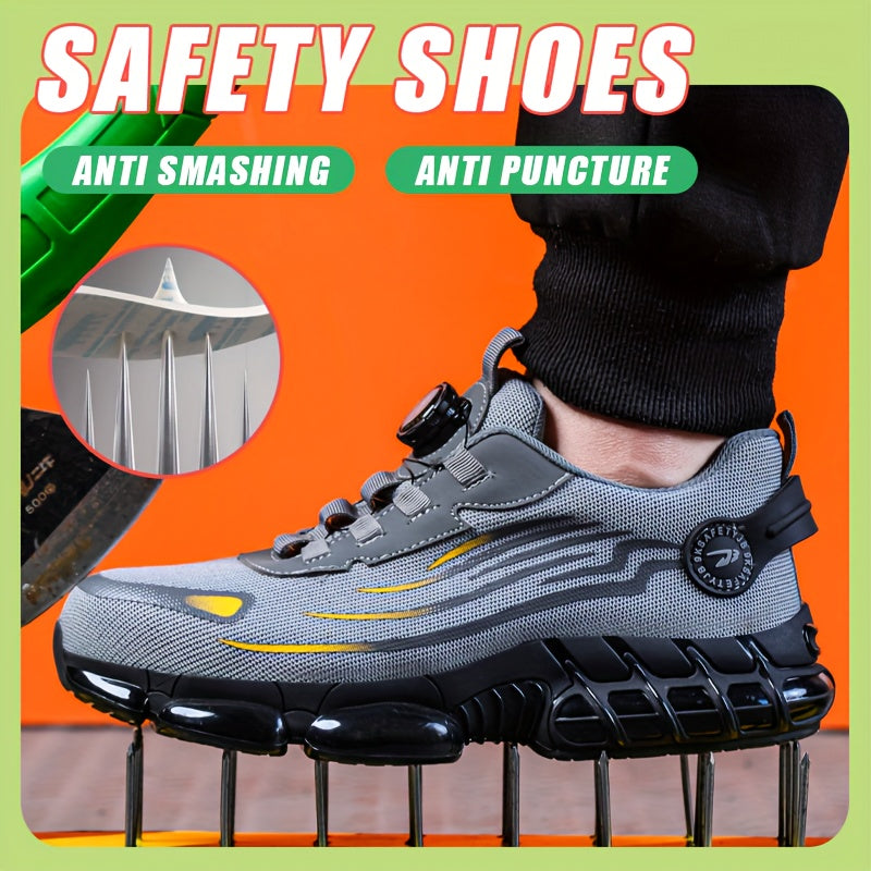 Men's Breathable Work Shoes - Durable Safety Shoes with Reflective Stripes, Lightweight Cushioned Sole for Industrial, Construction and Casual Wear, Available in Black and Grey, Sizes US 6 to 11