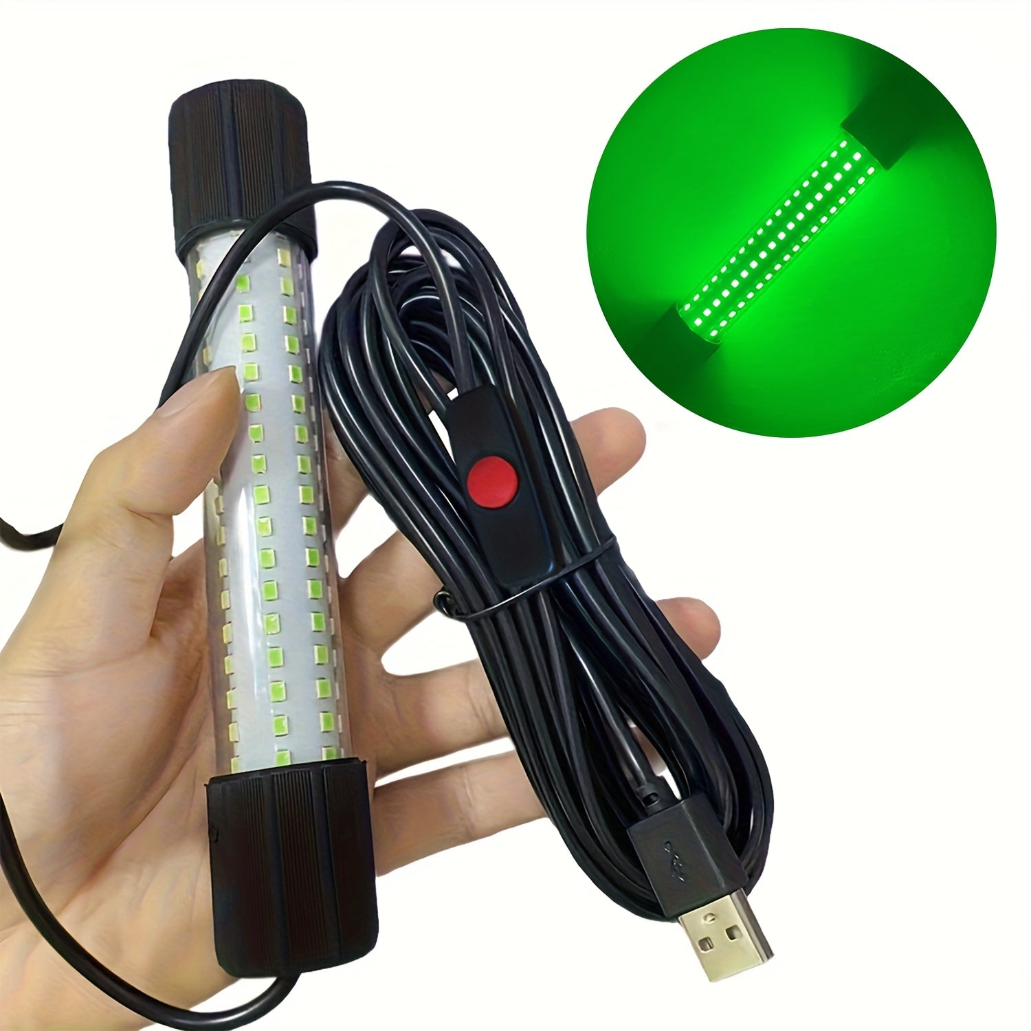 USB 126 LED Underwater Fishing Light with 5M Cord – Night Fish Attractor for Boat, Dock, Kayak & Ice Fishing, Green & White Light Options, Submersible USB Powered Fish Finder Lamp