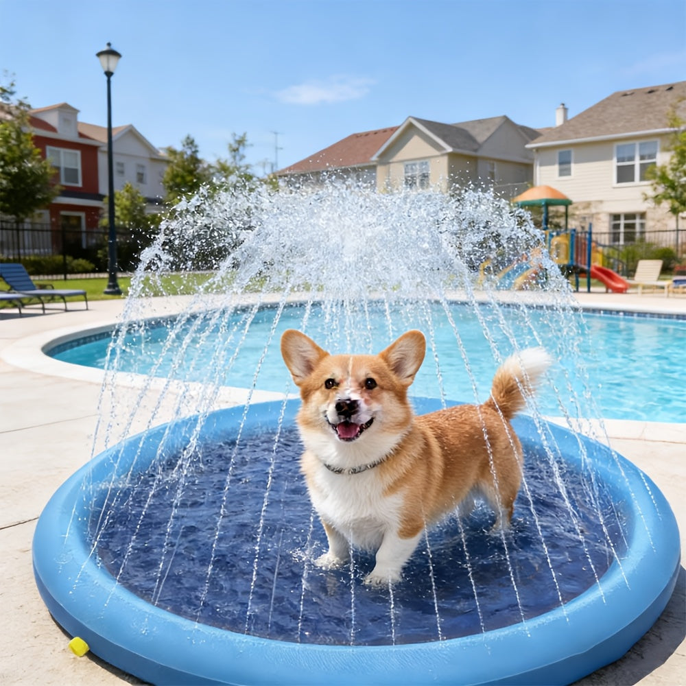 Portable Dog Splash Pad & Bathtub Mat Ultra-Thick 0.6mm Non-Slip Foldable Pet Pool – Summer Outdoor Sprinkler Cooling Water Play Mat for Small Dogs, Puppies & Cats