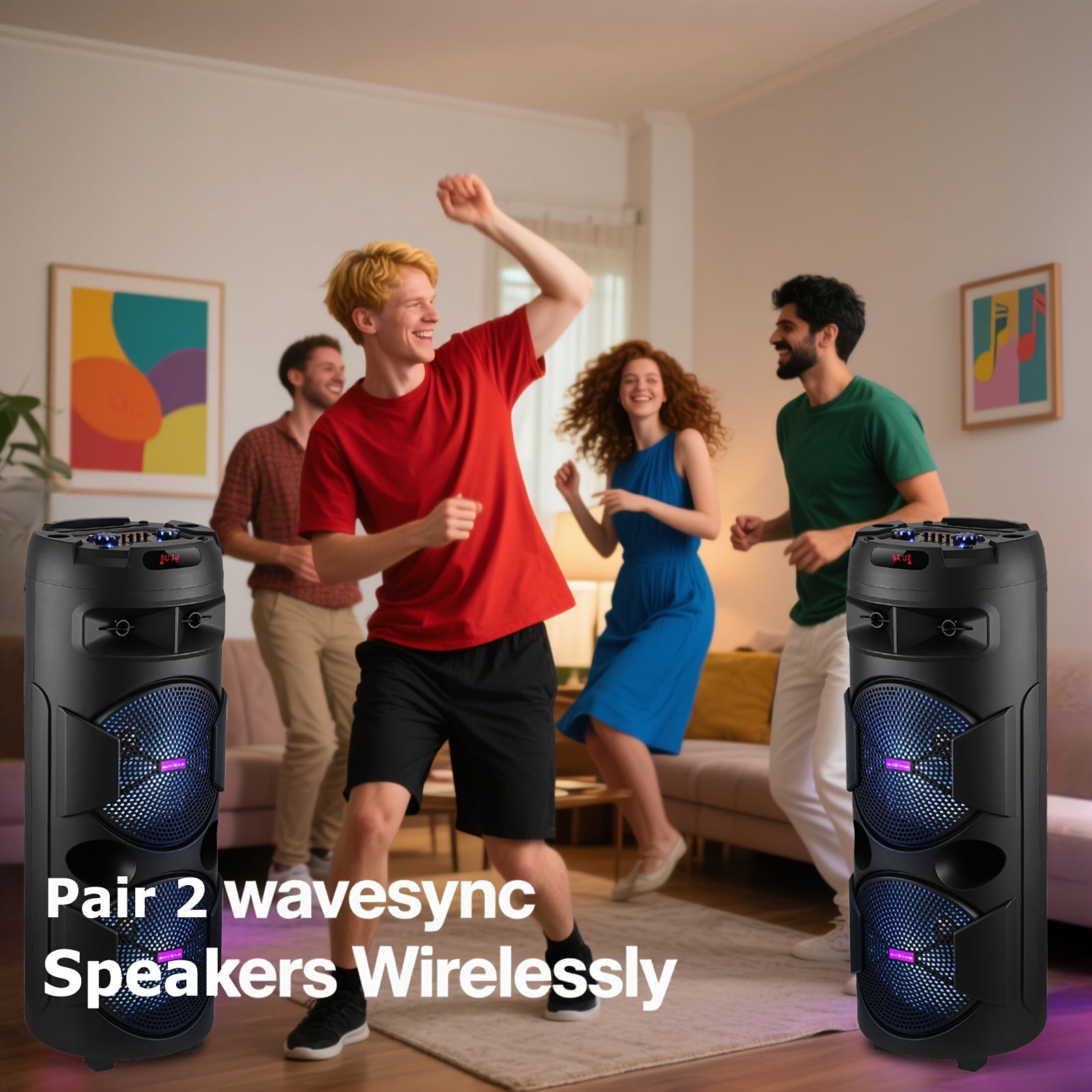 6000W Dual 8" Portable Wireless PA Speaker System – Rechargeable 1800mAh Battery, Wired Mic, Party Lights, Subwoofer, USB/AUX/FM for DJ, Outdoor & Party
